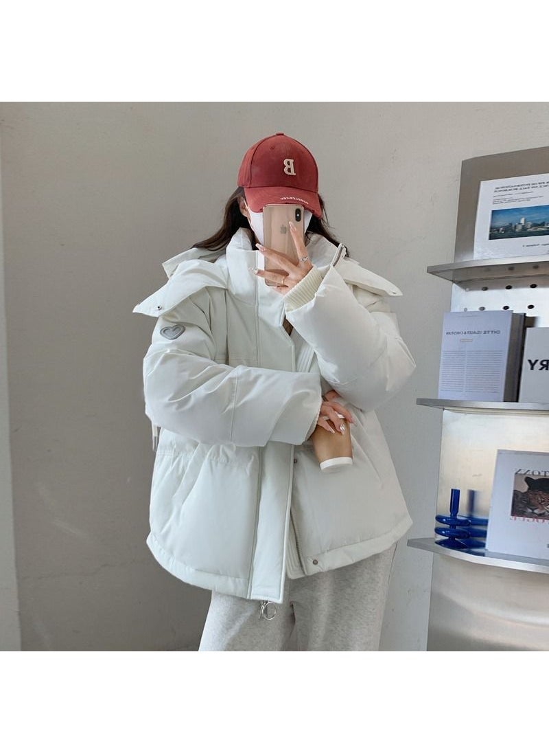 2024 Korean Hooded Puffer Jacket Womens Petite Winter Coat Black