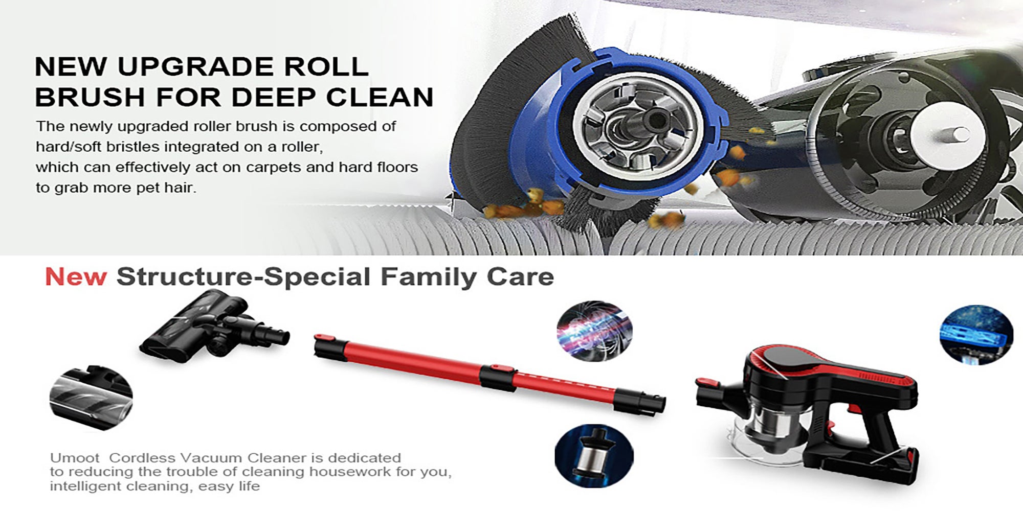 H350R Cordless Vacuum Cleaner with 30KPa, 4 in 1 Lightweight Stick Vacuum Cleaner with 350W Motor and Detachable Battery