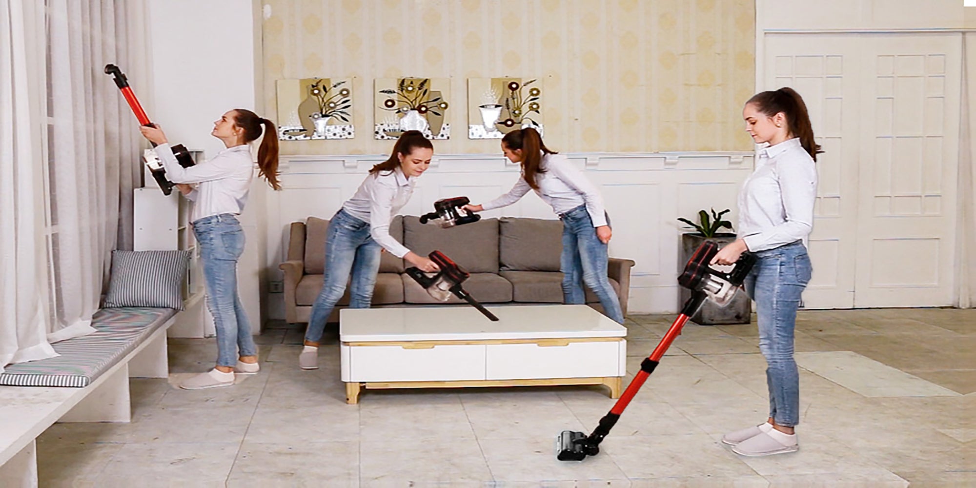 H350R Cordless Vacuum Cleaner with 30KPa, 4 in 1 Lightweight Stick Vacuum Cleaner with 350W Motor and Detachable Battery