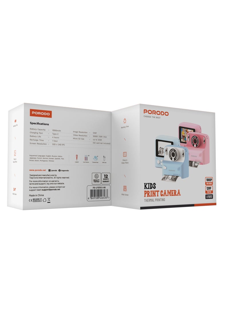 Kids Instant Camera Thermal Printing with Selfie Mirror and 320 x 240 Screen Resolution / Type-C Charging Port & 2.4