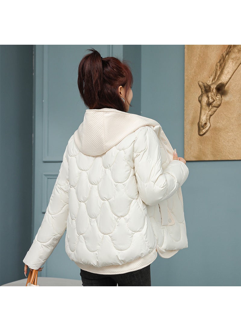 Faux Layered Down Cotton Jacket Womens Winter Petite Short Korean Loose Bread-Coat Khakis