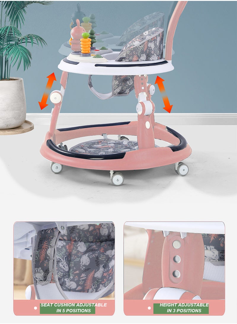 Baby Walker With Adjustable Height, Detachable Toy Tray, Light And Music