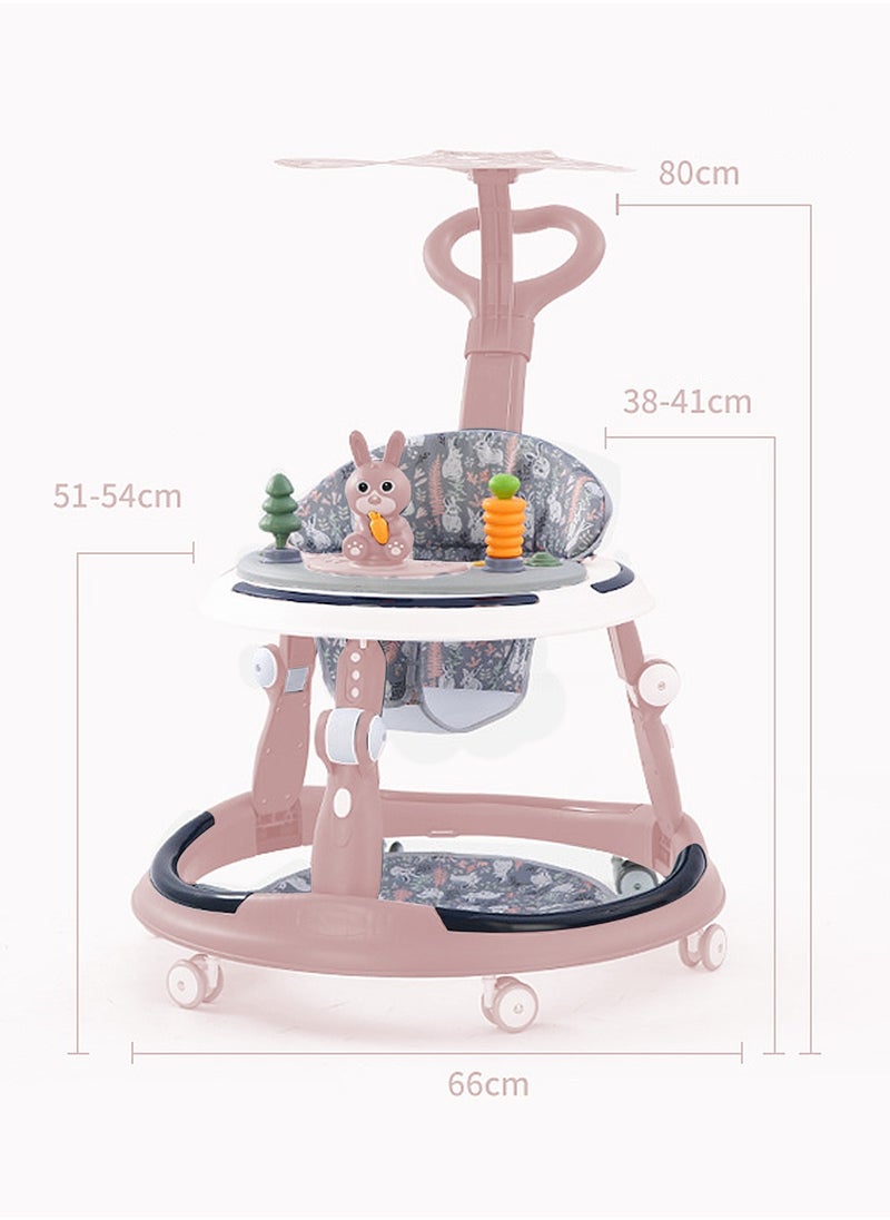 Baby Walker With Adjustable Height, Detachable Toy Tray, Light And Music