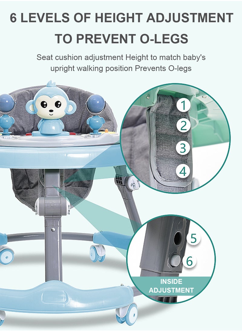 Baby Anti Roll And O-Shaped Learning Walker With Foot Pedals And Detachable Toy Tray