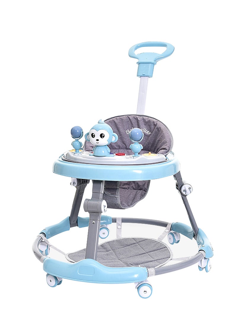 Baby Anti Roll And O-Shaped Learning Walker With Foot Pedals And Detachable Toy Tray