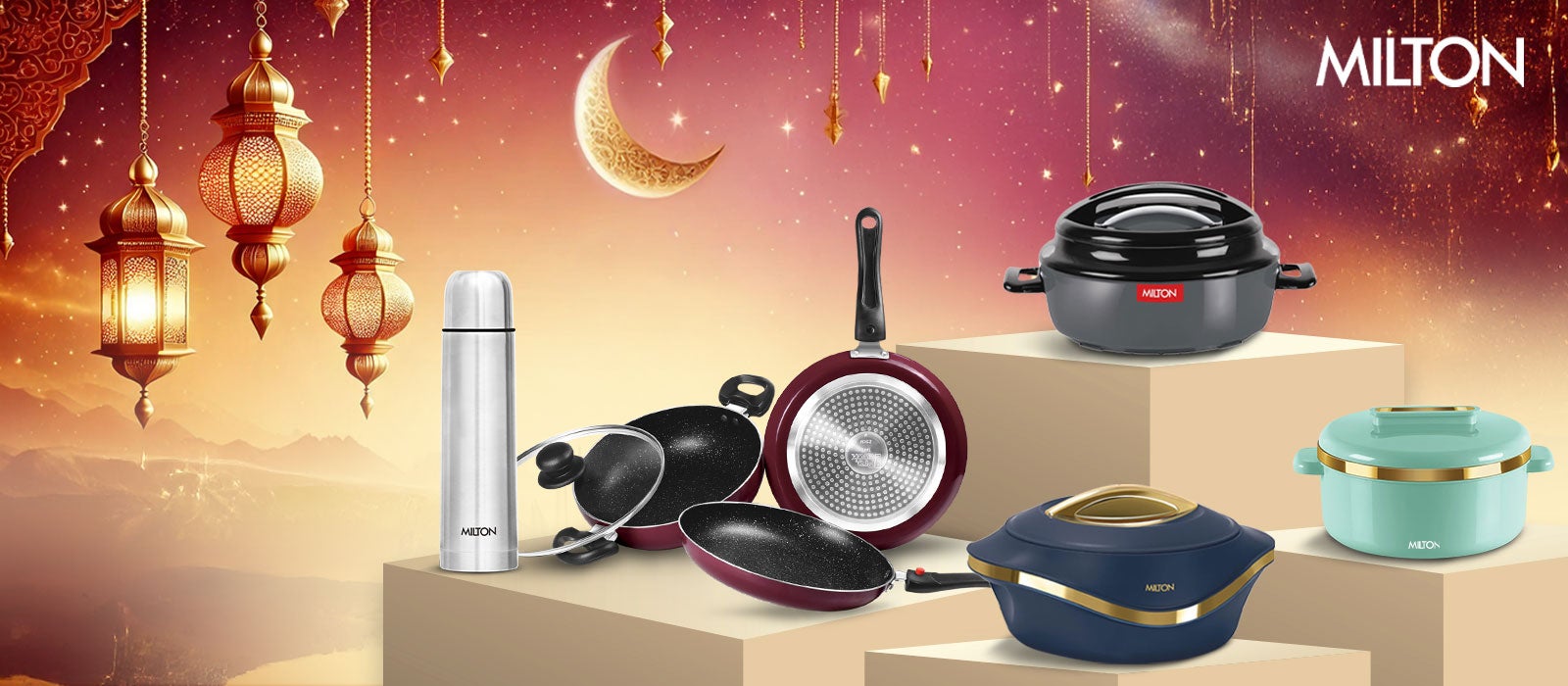 Cookware Set of 4 - Fry Pan (24 cm/1.6 L), Kadhai with Glass Lid (24 cm/2.5 L) & Tawa (25 cm), Induction & Flame Safe, Dishwasher Compatible - Kitchen Jewel Peach 24 cm Fry Pan, 24 cm Kadhai, 25 cm Tawa