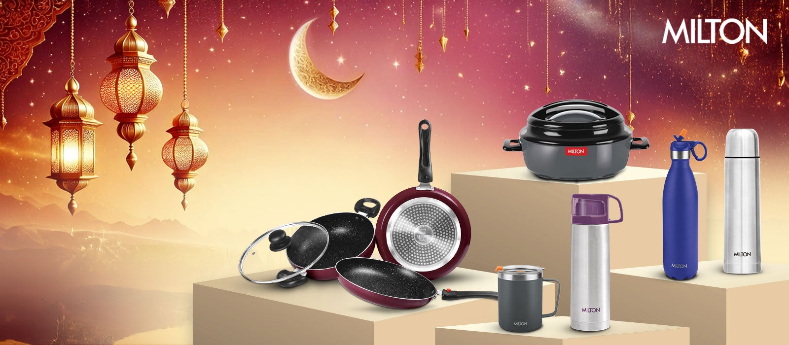 Cookware Set of 4 - Fry Pan (24 cm/1.6 L), Kadhai with Glass Lid (24 cm/2.5 L) & Tawa (25 cm), Induction & Flame Safe, Dishwasher Compatible - Kitchen Jewel Peach 24 cm Fry Pan, 24 cm Kadhai, 25 cm Tawa