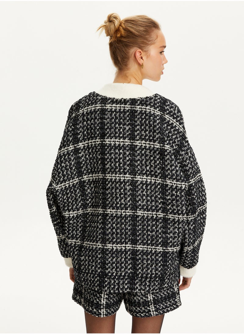 Oversized Tweed Bomber Jacket