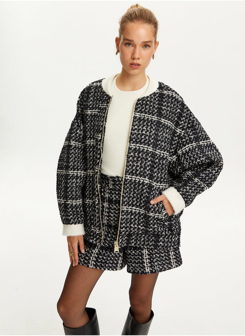 Oversized Tweed Bomber Jacket