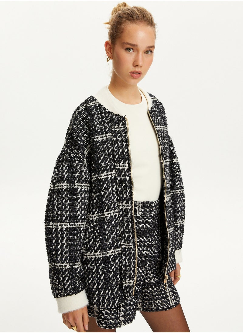 Oversized Tweed Bomber Jacket