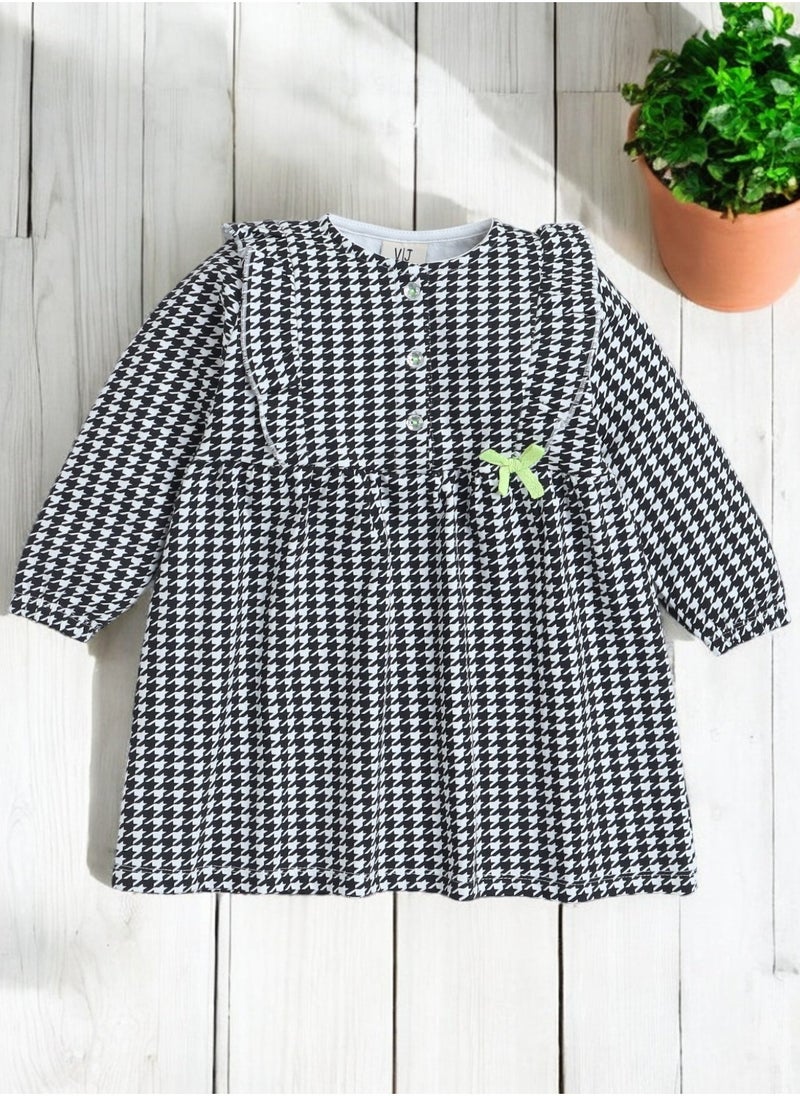 All over Printed with Ruffle Dress and contrast bow