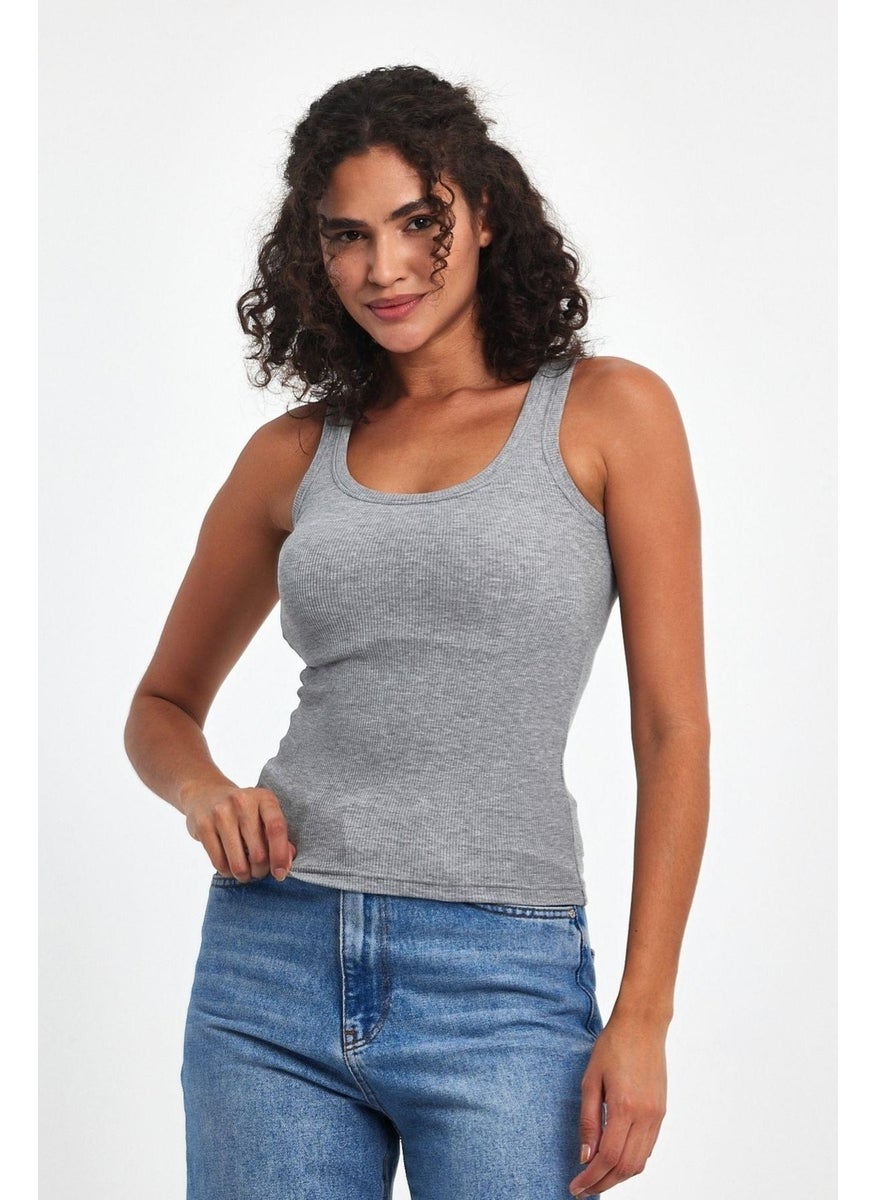 Women's Black-White-Grey Ribbed Look Strappy Thick 3-Piece Basic Athlete Blouse