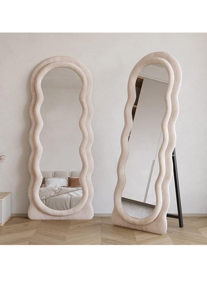 150X45CM Wavy Floor Mirror,Full Length Mirror, Arched Standing Mirror Full Length, Cloud Shaped Flannel Wall Mirror, Dressing Body Mirror Hanging or Leaning Against Wall for Bedroom