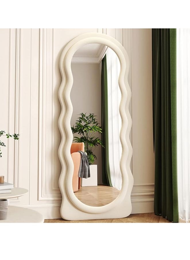 150X45CM Wavy Floor Mirror,Full Length Mirror, Arched Standing Mirror Full Length, Cloud Shaped Flannel Wall Mirror, Dressing Body Mirror Hanging or Leaning Against Wall for Bedroom
