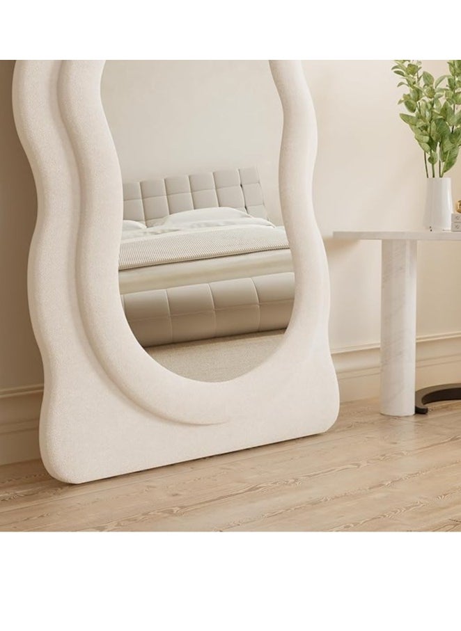 150X45CM Wavy Floor Mirror,Full Length Mirror, Arched Standing Mirror Full Length, Cloud Shaped Flannel Wall Mirror, Dressing Body Mirror Hanging or Leaning Against Wall for Bedroom