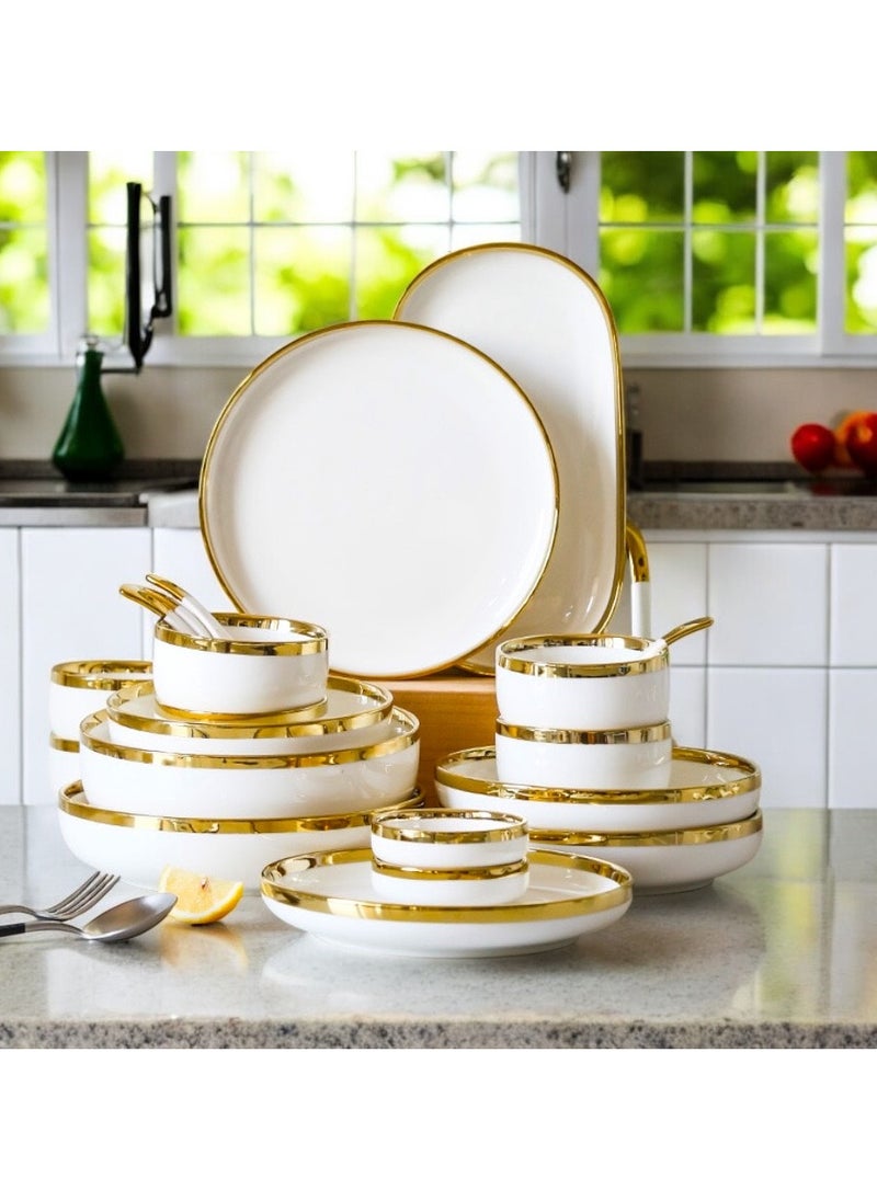 Elegant White With Gold Line Rim 18-Piece Dinnerware Set for 3-4 People - Premium Porcelain Set