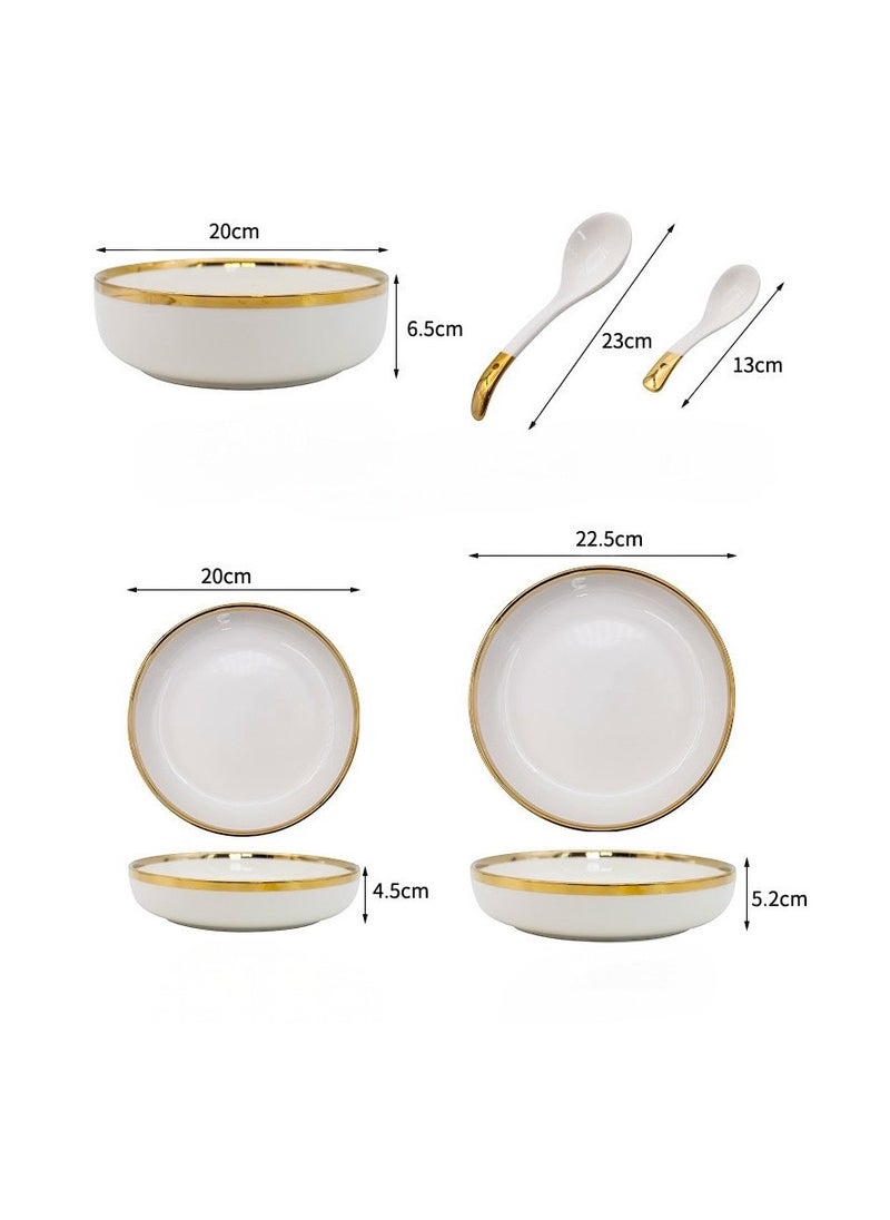 Elegant White With Gold Line Rim 18-Piece Dinnerware Set for 3-4 People - Premium Porcelain Set