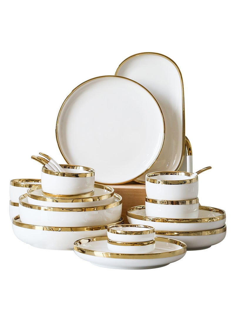 Elegant White With Gold Line Rim 18-Piece Dinnerware Set for 3-4 People - Premium Porcelain Set