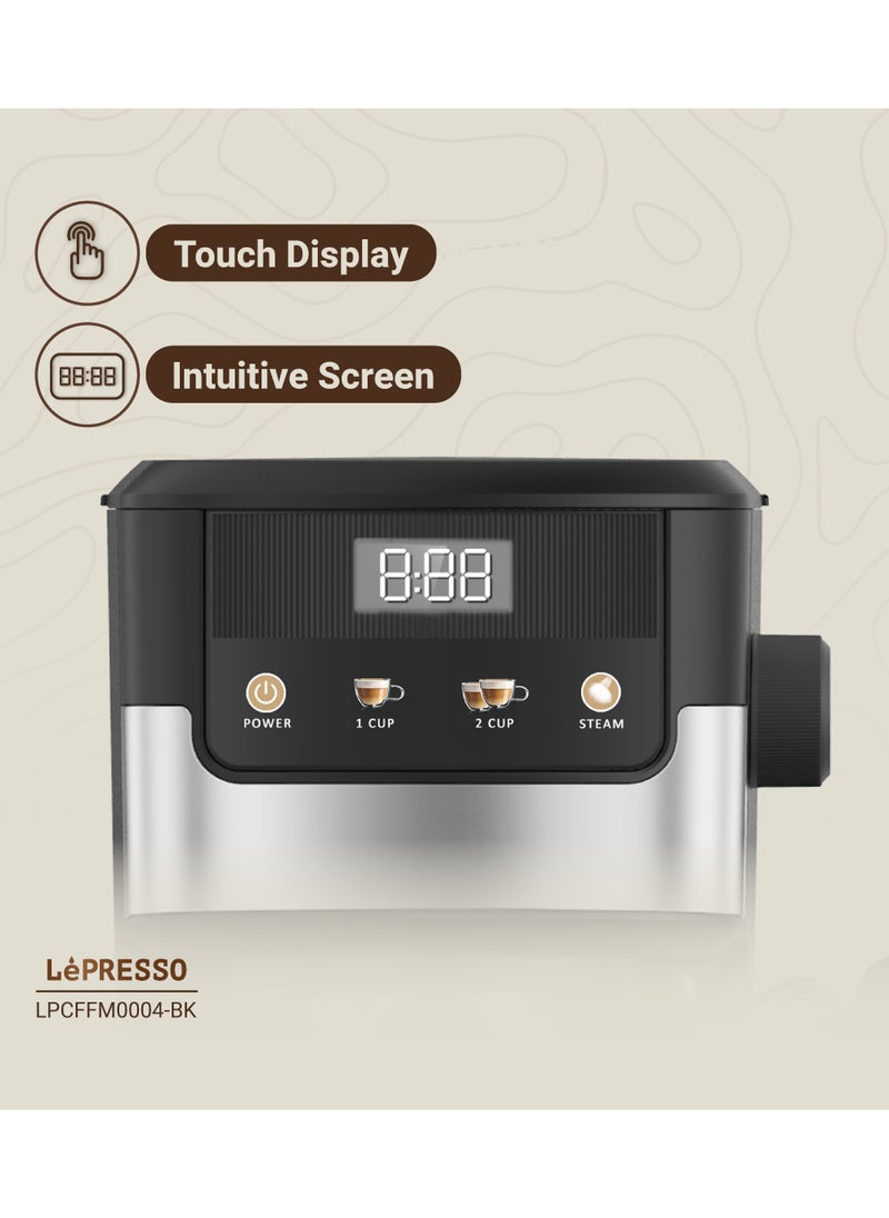 Suprema Espresso Coffee Machine with Milk Frother and Touch Display 1.2L/ 1100W Coffee Maker/ Washable Drip Tray / Nespresso Compatible / 20 Bar Pressure / Milk Steamer - Black