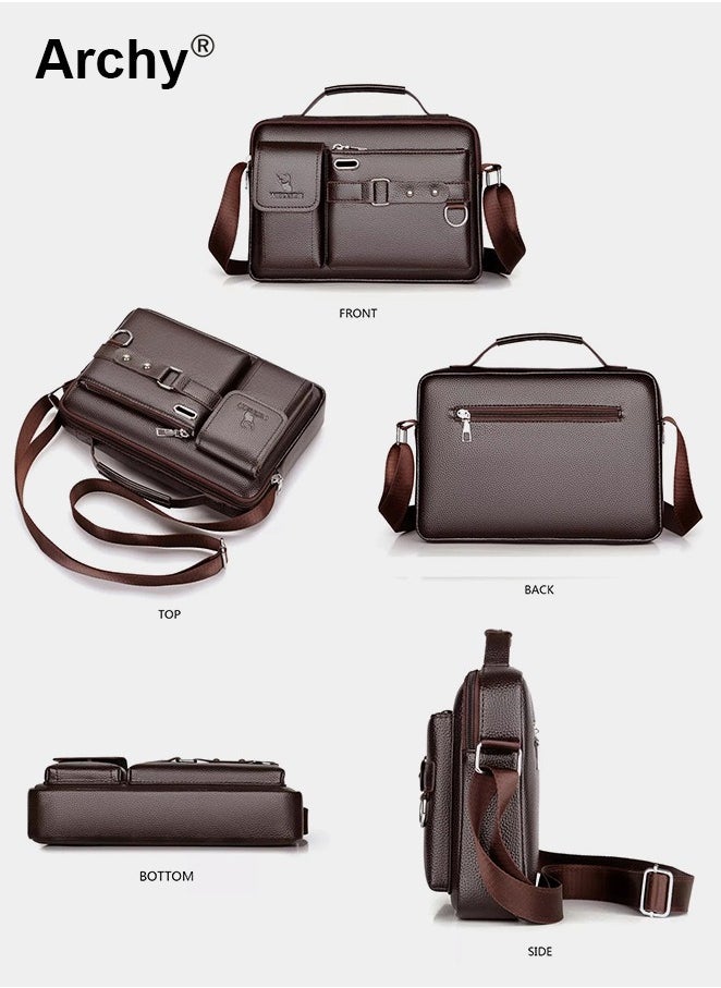 Dark Brown Business Messenger Shoulder Bag Retro Chic PU Leather Portable Crossbody/Shoulder Bag