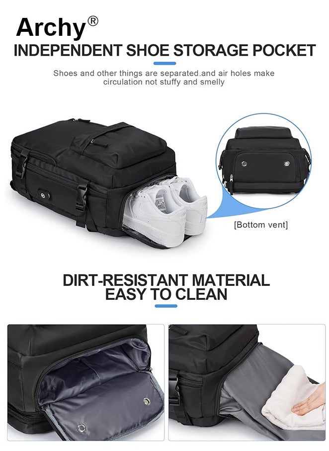 High Capacity Business Travel Backpack with Smart Storage for Short Trips Expandable Luggage Bag Dry and Wet Separation Scientific Storage Business Computer Bag Simple Solid Color Design Independent Shoe Storage