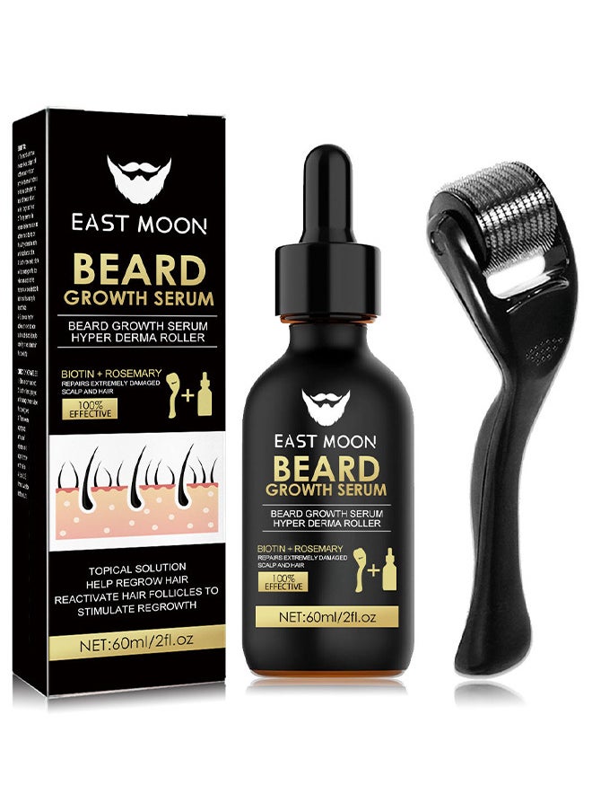 Beard Growth Serum Hyper Derma Roller, Men Rosemary Oil Moustache Growth Enhancer ​Anti Hair Loss Care Serum With Beard Rolle 60ML