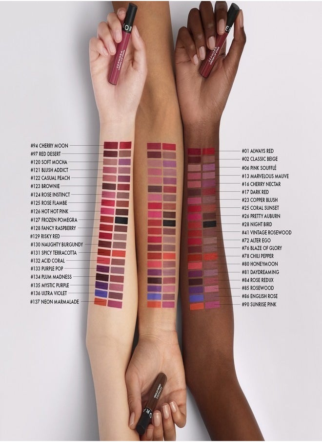 SEPHORA COLLECTION Cream Lip Stain 10HR Liquid Lipstick Cherry Red (94 Cherry Moon) – Long-Lasting, Matte Brown Pink, High-Pigment & Transfer-Resistant (5ml)