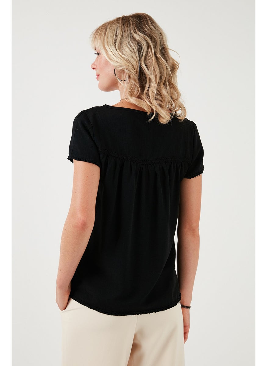 Tie Collar Short Sleeve Regular Fit Blouse Women's Blouse 5865641