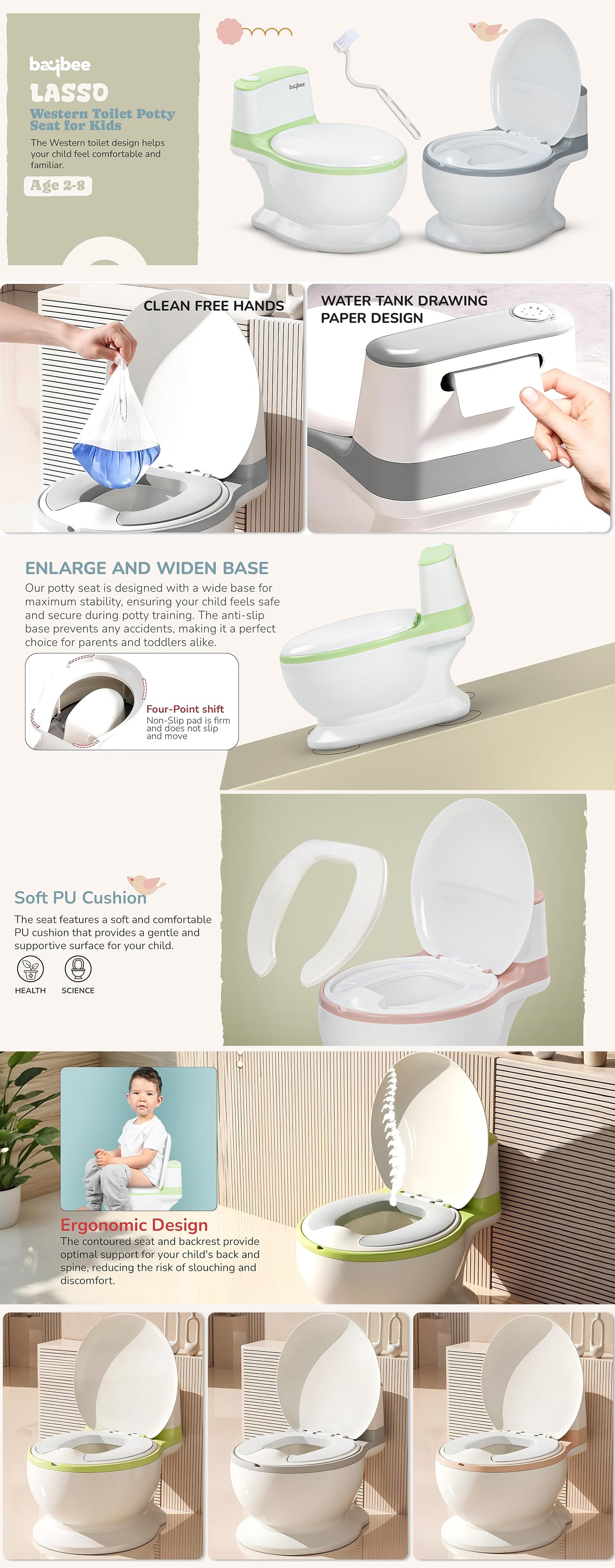 Lasso Western Toilet Potty Seat For Kids, Baby Potty Training Seat Chair With Anti Slip Base, Splash Guard, Music & Cushion Seat | Kids Toilet Seat (Pink)