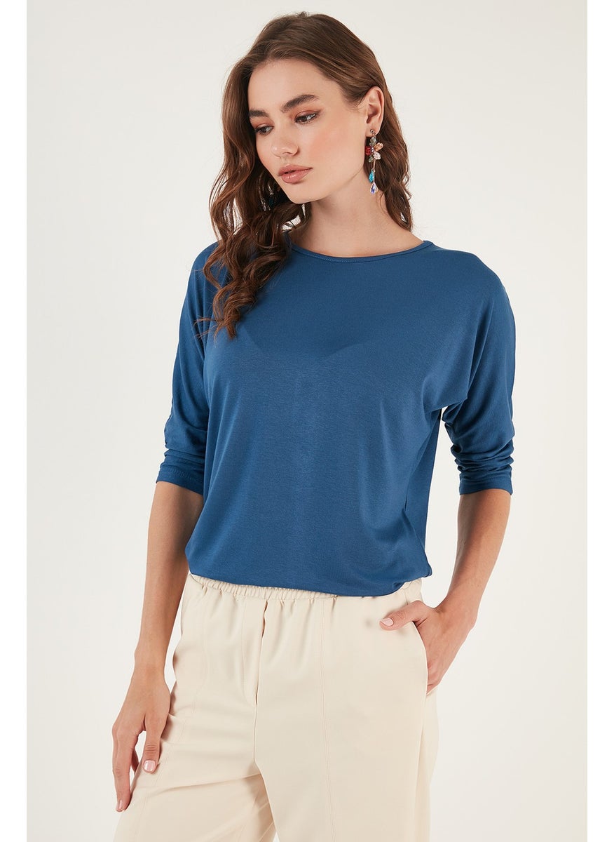 Crew Neck Three Quarter Sleeve Blouse Women's BLOUSE 5861416Y