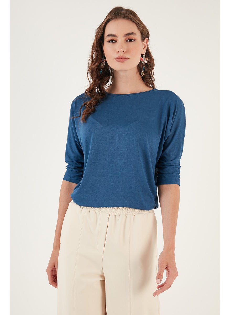 Crew Neck Three Quarter Sleeve Blouse Women's BLOUSE 5861416Y
