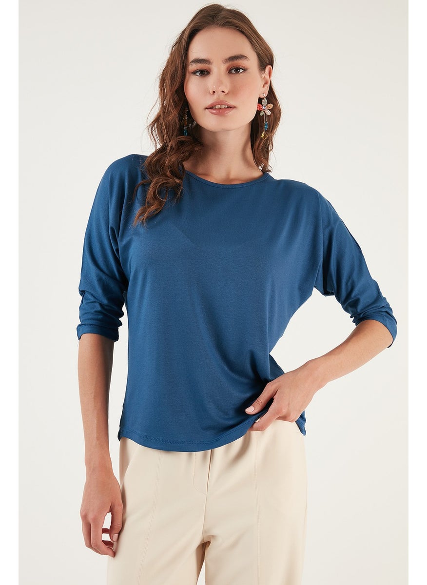 Crew Neck Three Quarter Sleeve Blouse Women's BLOUSE 5861416Y