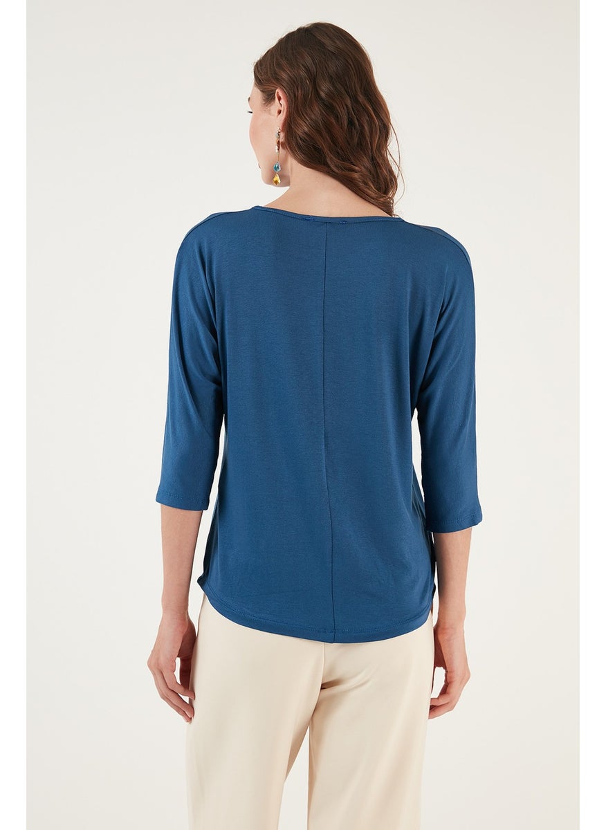Crew Neck Three Quarter Sleeve Blouse Women's BLOUSE 5861416Y