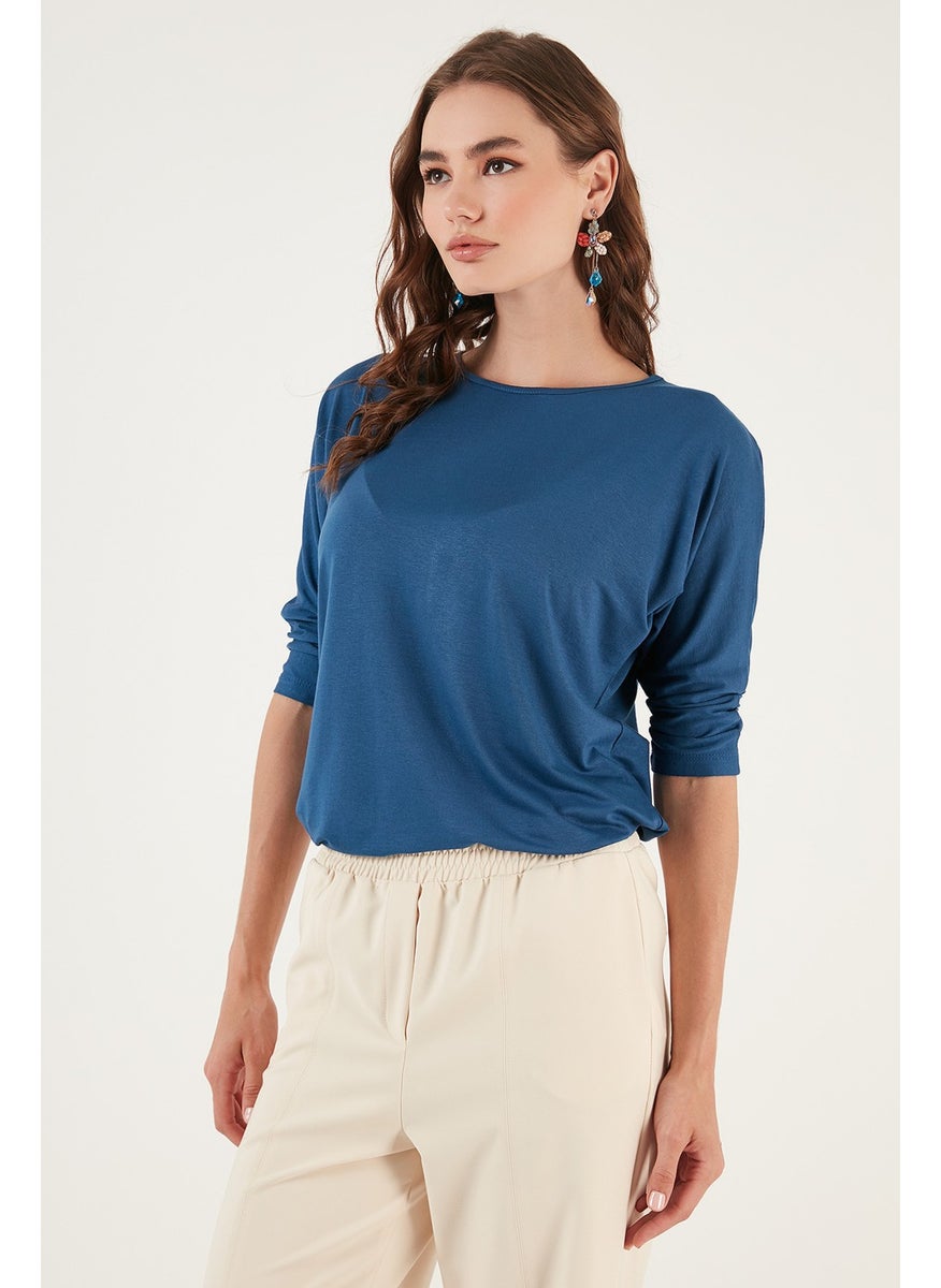 Crew Neck Three Quarter Sleeve Blouse Women's BLOUSE 5861416Y