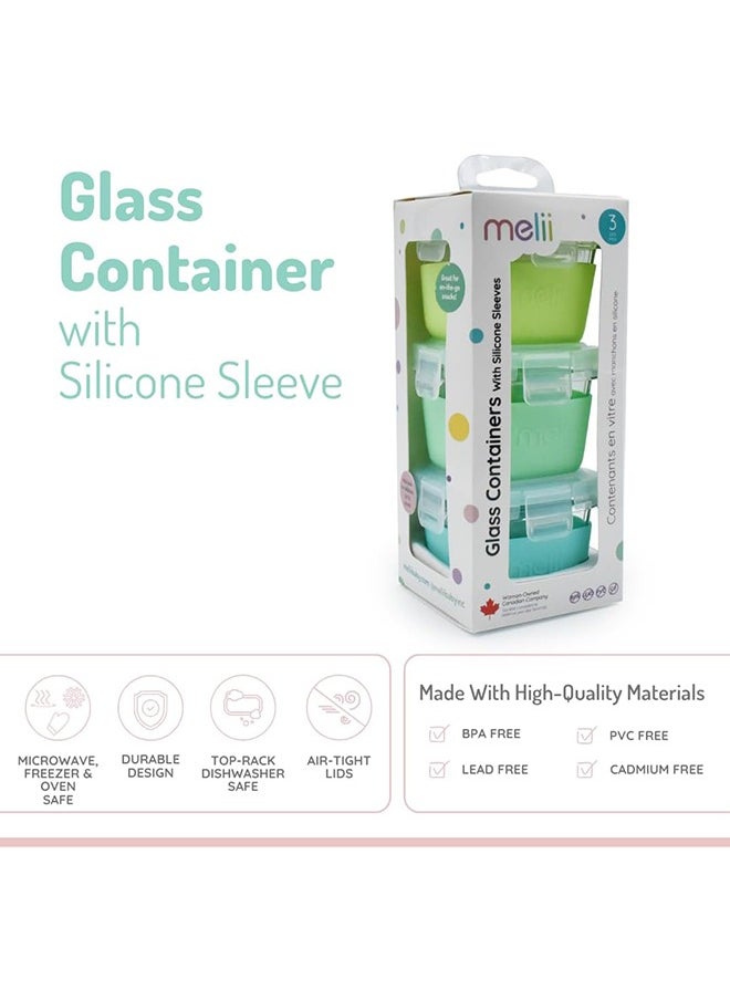 Glass Food Storage Containers with Silicone Sleeve, Resistant Borosilicate, Airtight & Leakproof Locking Lid, Oven, Microwave, Freezer & Dishwasher safe, 5.4oz - Mint, Blue, Lime