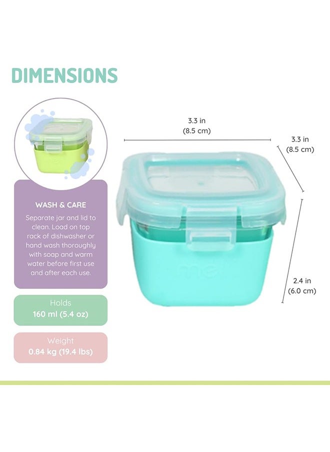 Glass Food Storage Containers with Silicone Sleeve, Resistant Borosilicate, Airtight & Leakproof Locking Lid, Oven, Microwave, Freezer & Dishwasher safe, 5.4oz - Mint, Blue, Lime