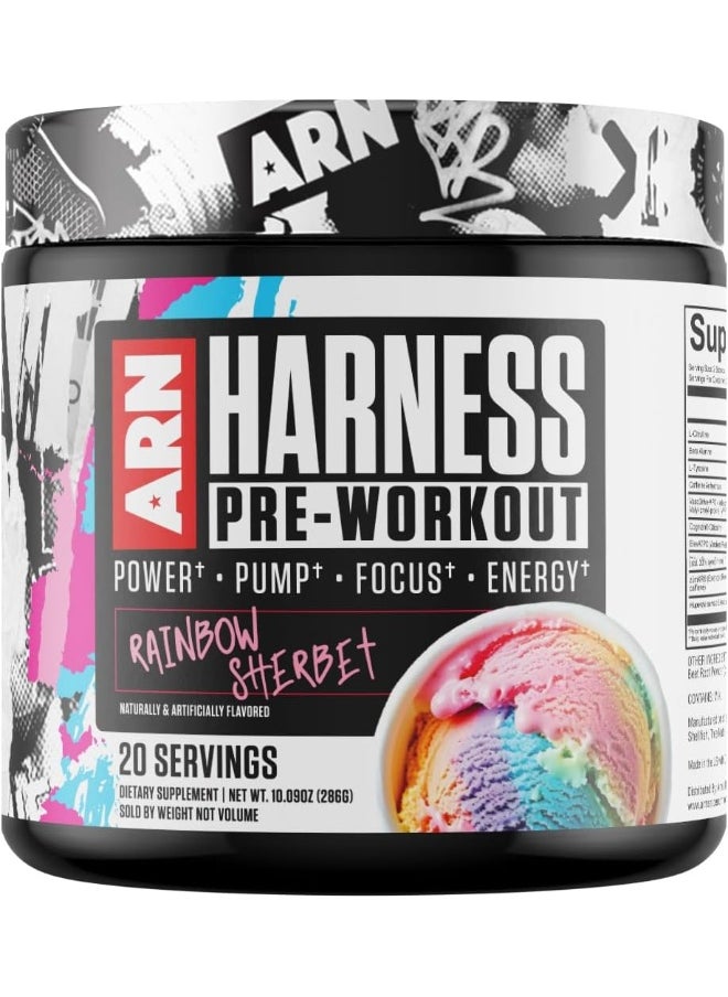 Arms Race Nutrition ARN Harness Pre-Workout Supplement - Rainbow Sherbet Flavor, Energy, Focus, Pump Boost, 20 Servings
