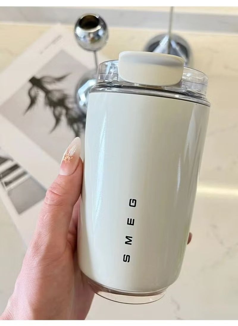 SMEG Travel Coffee Mug, 320ml Insulated Drinking Mug with Leak-Proof Lid, Durable Coffee Insulated Mug, White Travel Coffee Insulated Mug