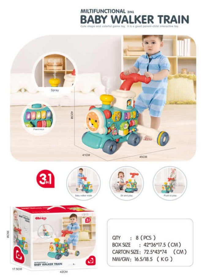 Multifunctional 5-in-1 Baby Walker Train – Interactive Learning Toy with Push, Sit, Ride, and Drag Modes for Babies & Toddlers. Enhances Motor Skills, Balance, and Imaginative Play with Lights, Sounds, and Colorful Design – Ideal for Ages 12 Months+.