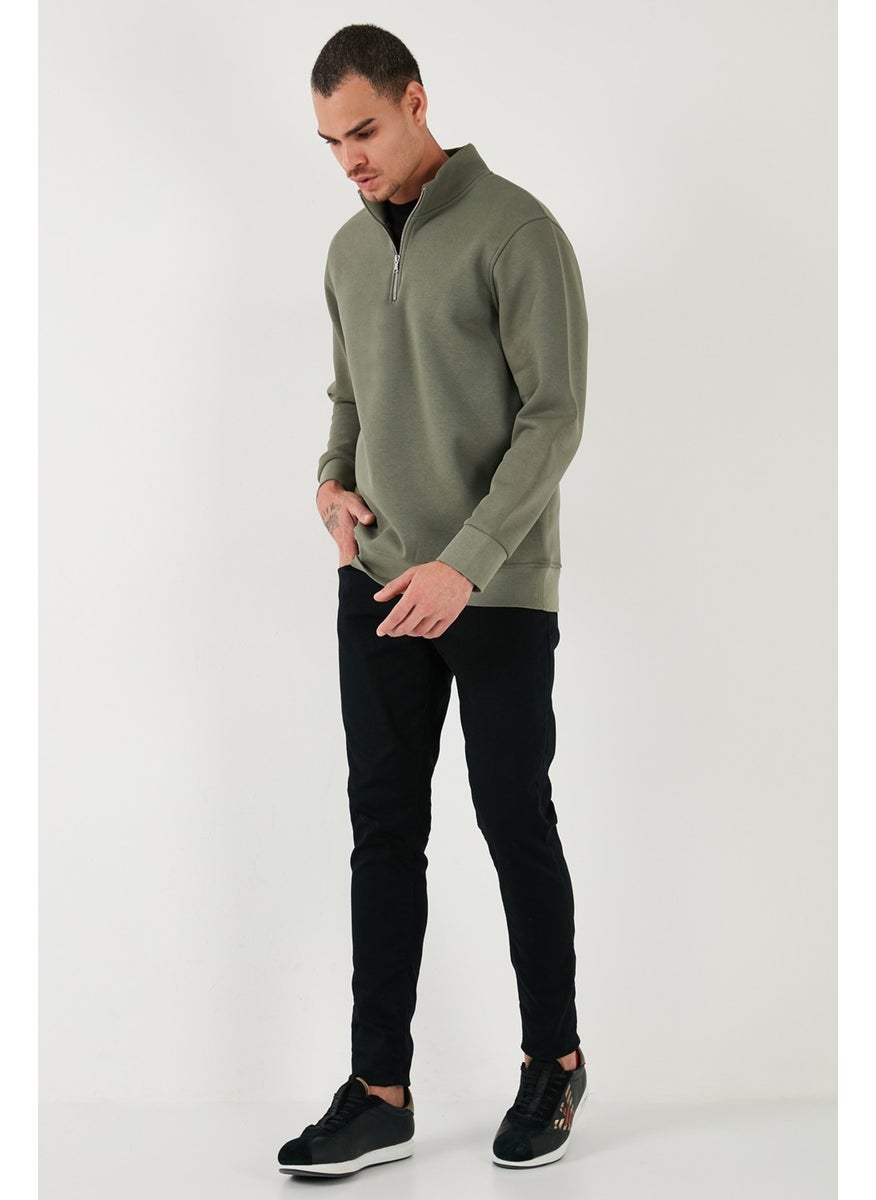 Cotton Regular Fit Half Zipper Stand Collar Sweat Men's Sweat 59052592