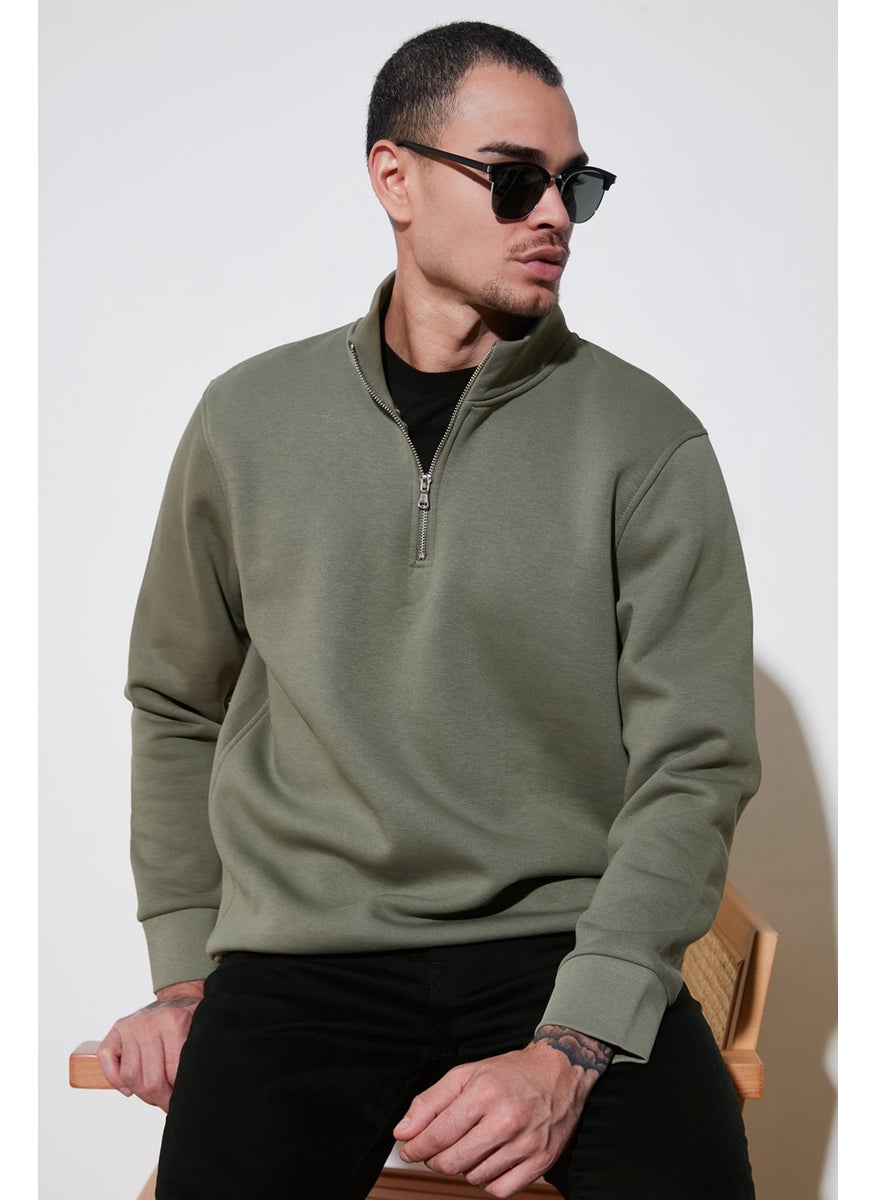 Cotton Regular Fit Half Zipper Stand Collar Sweat Men's Sweat 59052592