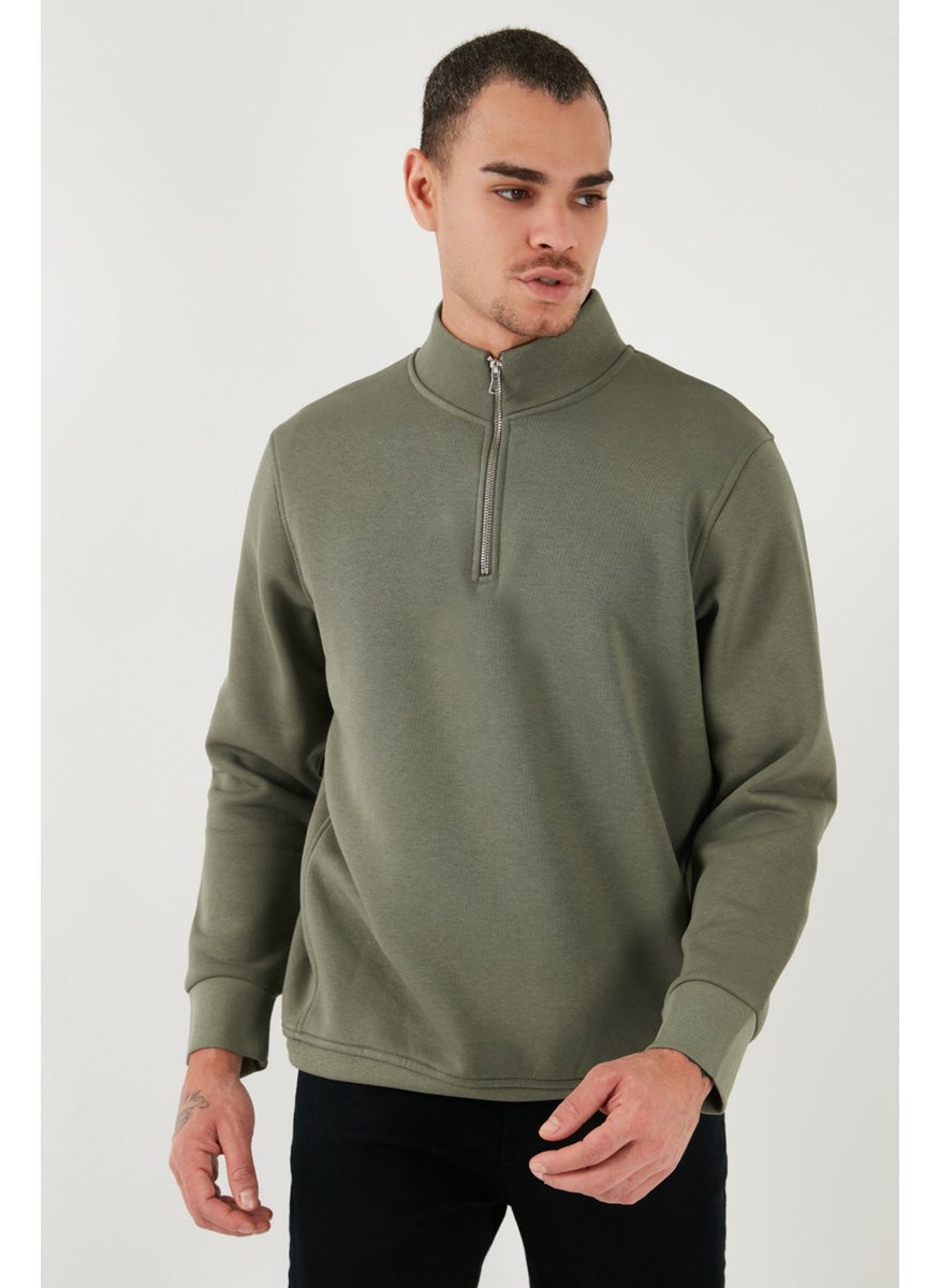 Cotton Regular Fit Half Zipper Stand Collar Sweat Men's Sweat 59052592