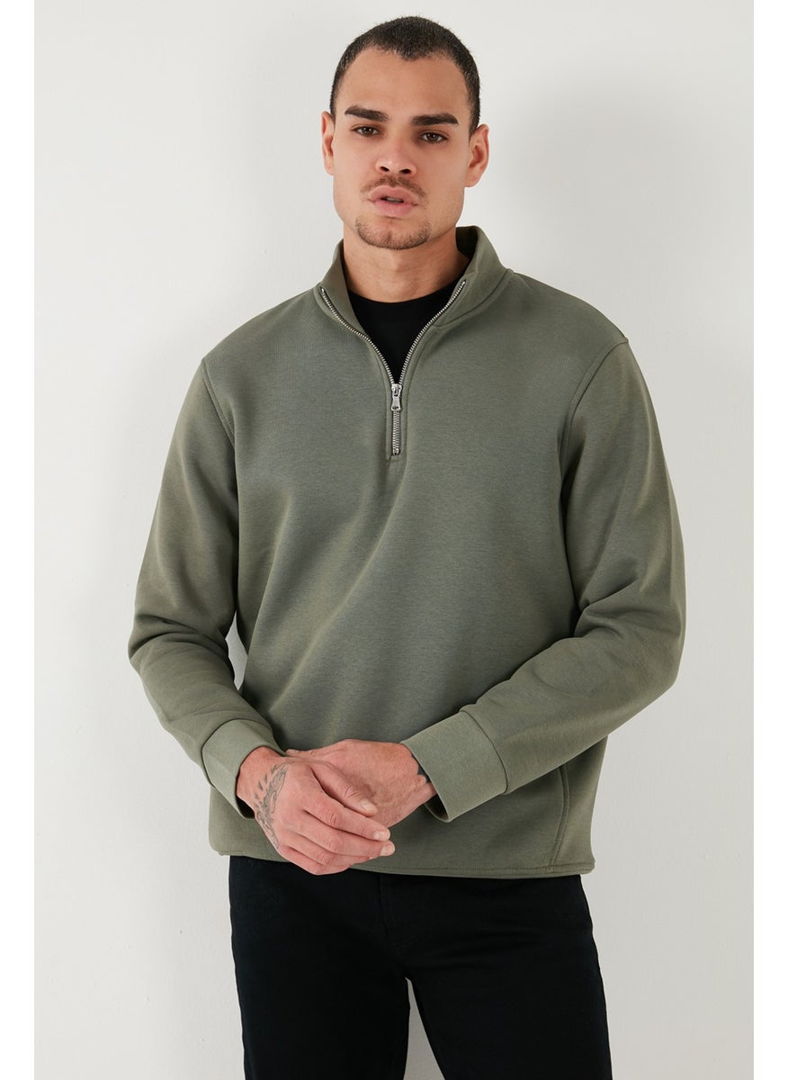 Cotton Regular Fit Half Zipper Stand Collar Sweat Men's Sweat 59052592