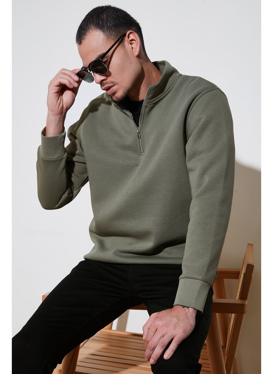 Cotton Regular Fit Half Zipper Stand Collar Sweat Men's Sweat 59052592