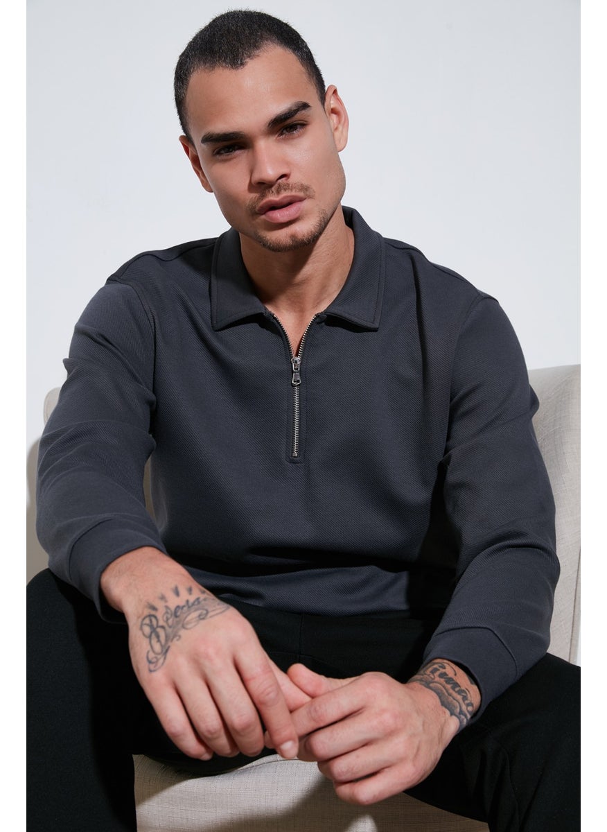 Cotton Regular Fit Half Zipper Polo Neck Sweat Men's Sweat 5905789