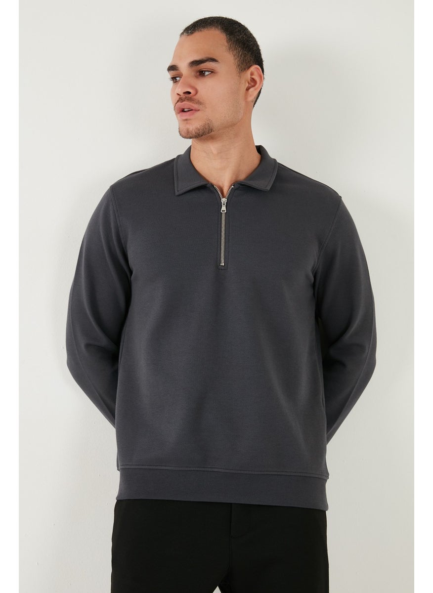 Cotton Regular Fit Half Zipper Polo Neck Sweat Men's Sweat 5905789