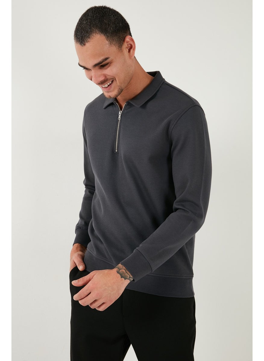 Cotton Regular Fit Half Zipper Polo Neck Sweat Men's Sweat 5905789