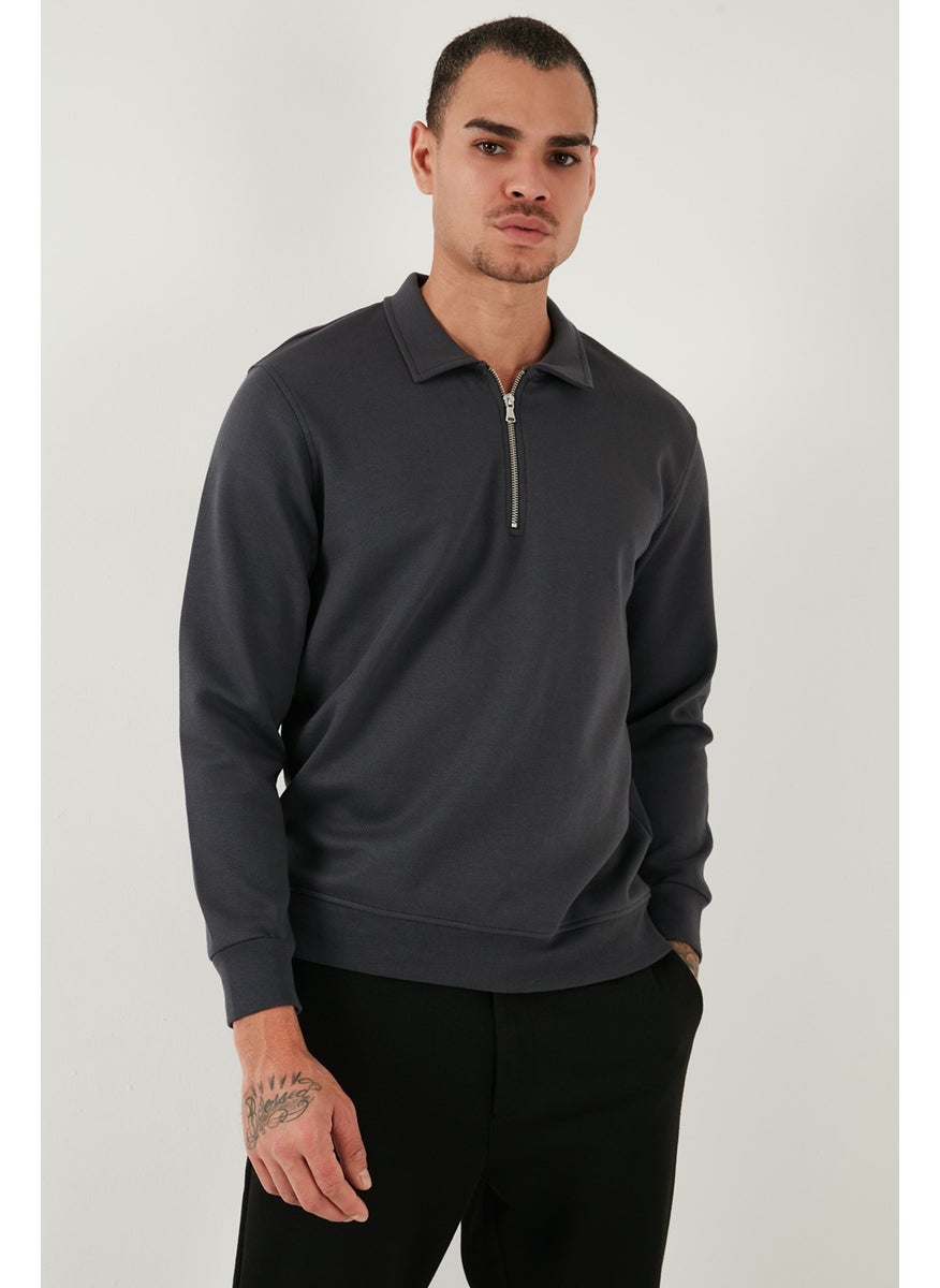 Cotton Regular Fit Half Zipper Polo Neck Sweat Men's Sweat 5905789