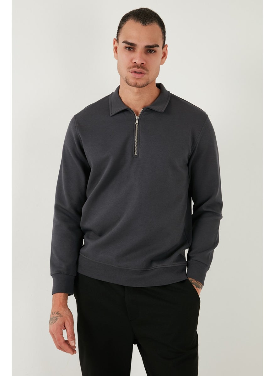 Cotton Regular Fit Half Zipper Polo Neck Sweat Men's Sweat 5905789