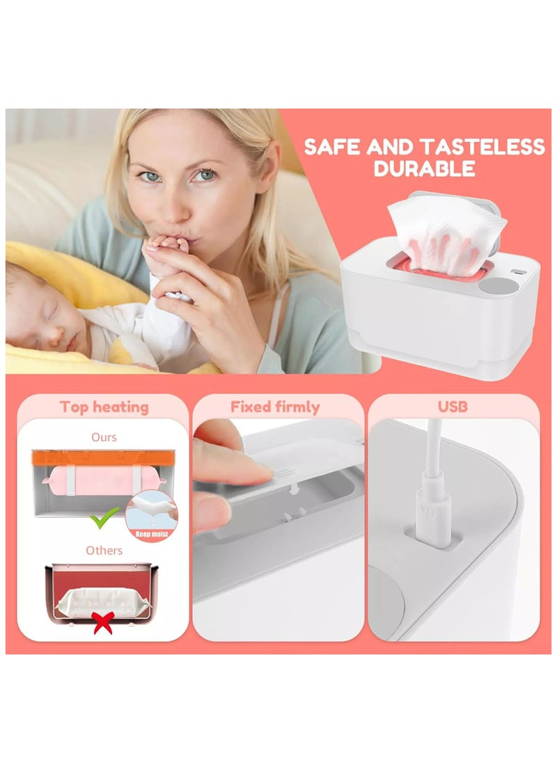 Baby Wipe Warmer, USB Powered Wipe Warmer with Thermostat Temperature, Portable Wipe Warmer, Silent & Moisturizing, Heat Preservation for Baby Wipes, Tissues, Wet Wipes Dispenser for Travel and Home Use, White, Mechanical WITHOUT LED Display and Control Button